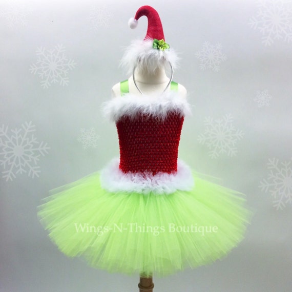 SANTA GRINCH COSTUME Tutu Dress Set w/ mini Hat Headband