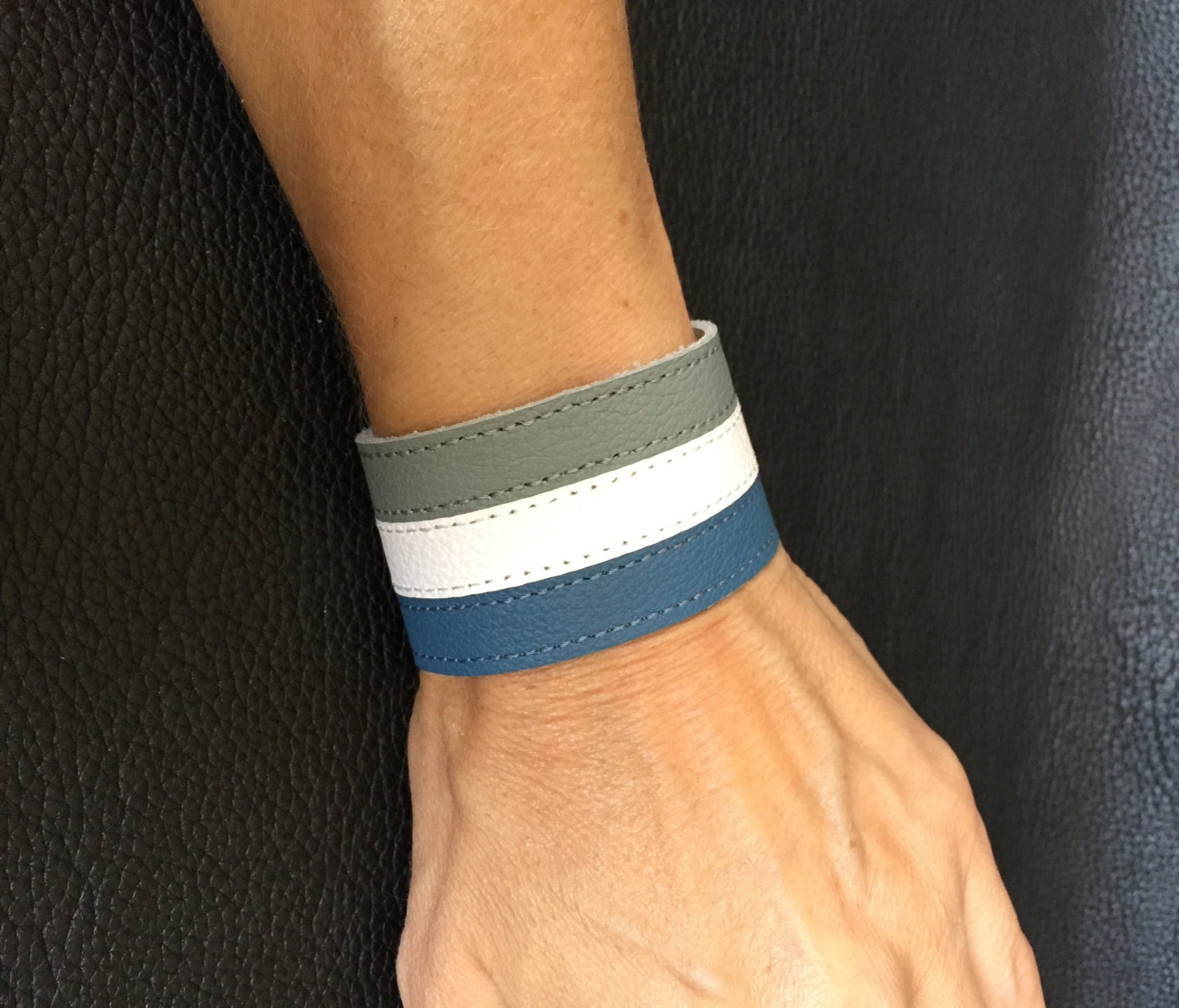 Mens leather bracelet cuff leather wristband striped armband