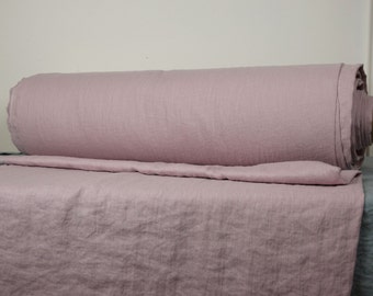 Pure 100% linen fabric. 190gsm. Grayish dogwood pink color. Medium thickness, plain, stone washed, softened. For clothes, other textile.