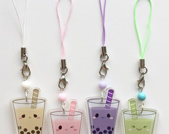 Taro Matcha Strawberry Original Cute Kawaii Bubble Boba Milk Tea 1.5" Acrylic Charm