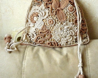 Ivory crochet Handmade woven Bag Purse Boho Shoulder Handbag Tote Bag Hobo Bag casual crochet Bohemian Handbag Hippie Cross body Bag