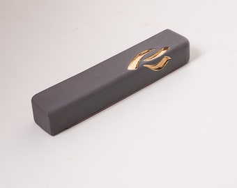 Mezuzah, Grey Mezuzah, 24K Gold, Ceramic Mezuzah, Mezuzah Case, Judaica, Jewish mezuzah, made in Israel, home decor judaica, minimal modern