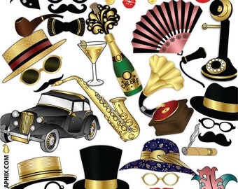 Great Gatsby Photo Booth Props / Roaring 20s Party Props, 1920s Wedding Photobooth Props / Flapper Theme, Jazz Age Twenties ▷ Printable PDF