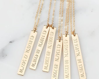 Coordinates Necklace / Custom Coordinates, Latitude Longitude Necklace, in Sterling Silver, Gold Fill Coordinates, Mother's Day Jewelry N435