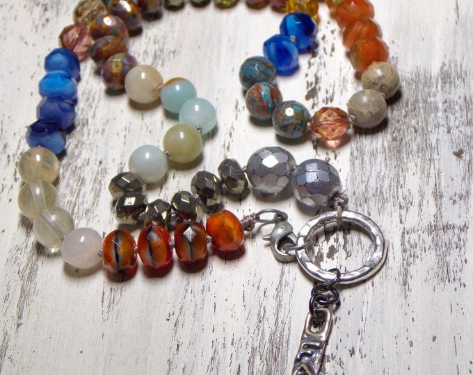 Faith Necklace Mixed Gemstone Sterling Silver Knotted Necklace Boho Necklace Artisan Spiritual Rustic Woodland Elements Necklace