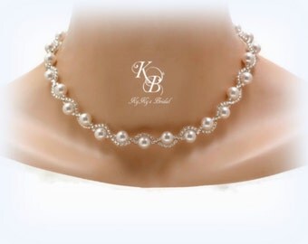 Pearl Bridal Necklace, Twisted Pearl Necklace, Pearl Wedding Necklace, Pearl Necklace, Bridal Jewelry, Wedding Jewelry, Prom Necklace