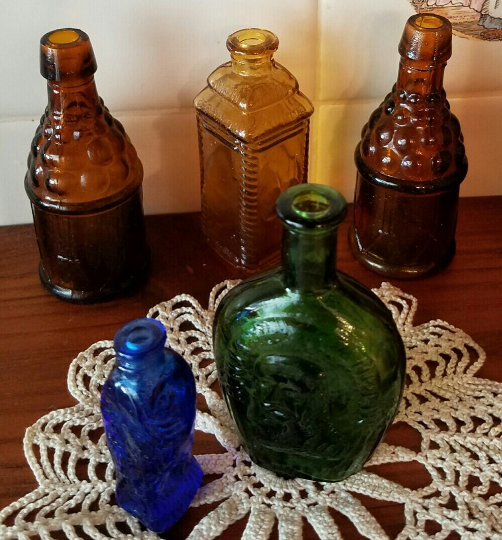 Vintage Bottle Set Small Colored Bottles by OurVintageNest on Etsy