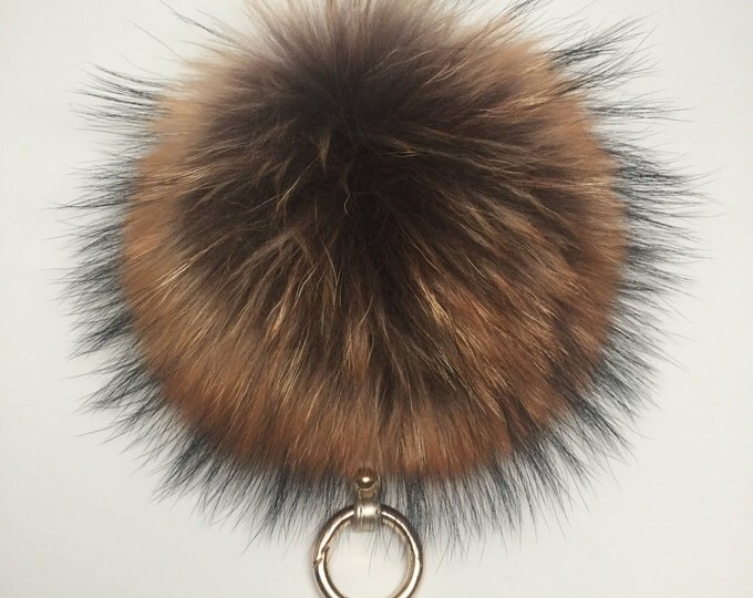 Rusty Raccoon Fur Pom Pom bag charm keychain fur ball puff
