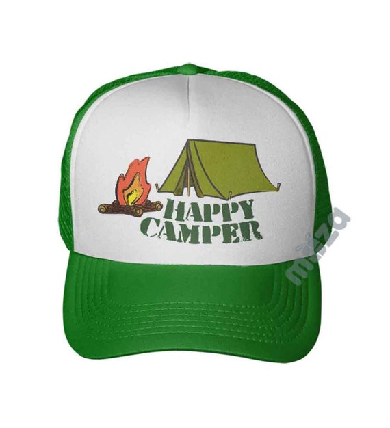 Happy Camper Trucker Hat Mesh Snapback Cap Cool Outdoors