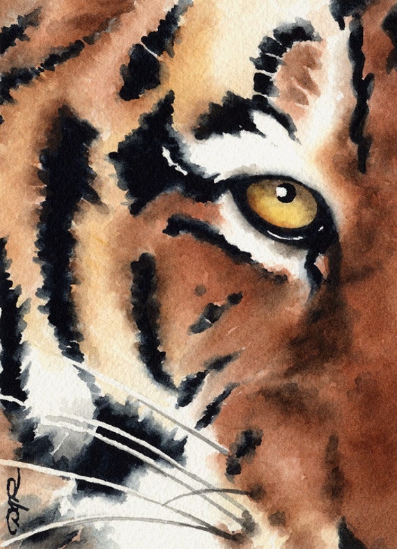 Tiger Art Print Watercolor Painting Signed by Artist DJ