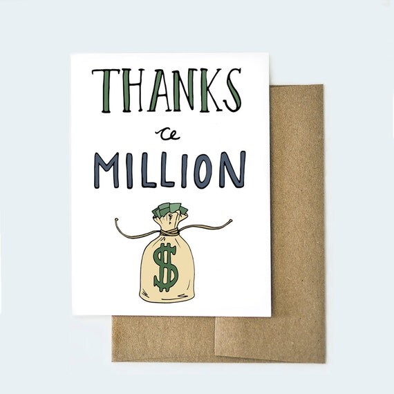 Thanks A Million Card Thank You Card Money Card Thanks