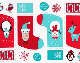 SALE Winter Jingle 4 Christmas Stocking Fabric Panel Ann Kelle Robert Kaufman