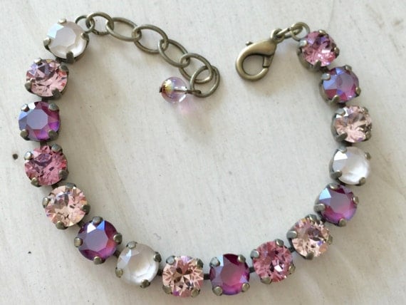 Vintage Romance Rose, Red & Ivory Crystal Brass Oxide Bracelet