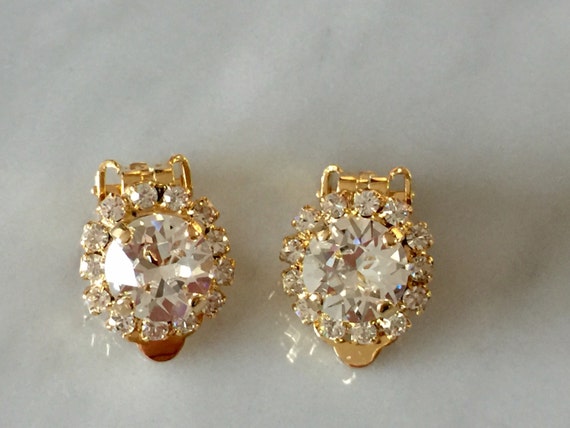 Swarovski Crystal Halo Clip On Earrings, Yellow Gold