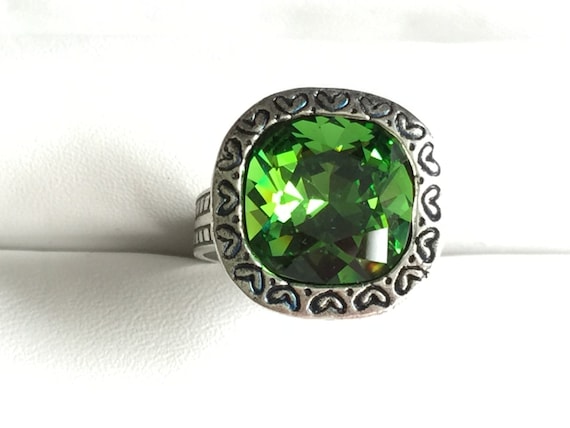 Fern Green Crystal Ring, Swarovski Fern Green Ring, Swarovski Green Crystal Ring
