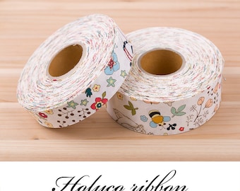 Cartoon Forest Linen Ribbon / 1" (25mm), 1.5" (40mm) / made in korea.
