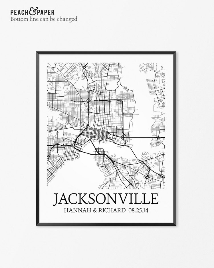 Jacksonville Map Art Print Jacksonville Poster By Peachandpaper