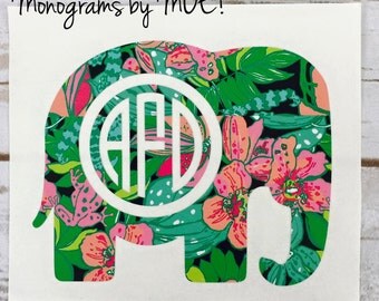 Lilly Pulitzer Elephant Monogram decal / Elephant Monogram Car decal / Yeti decal / Laptop decal / Tumbler Decal