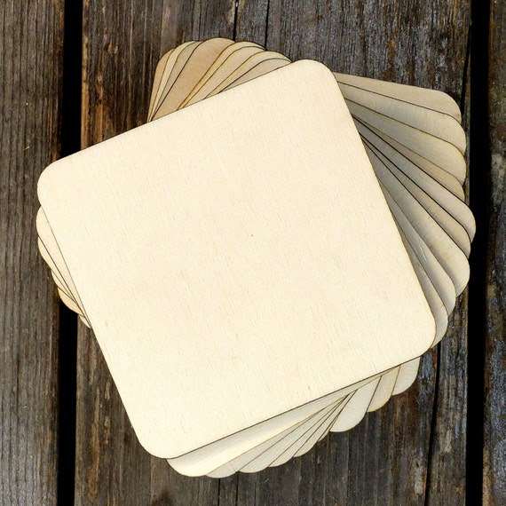 10x Wooden Square Rounded Corners Craft Shape 3mm Plywood