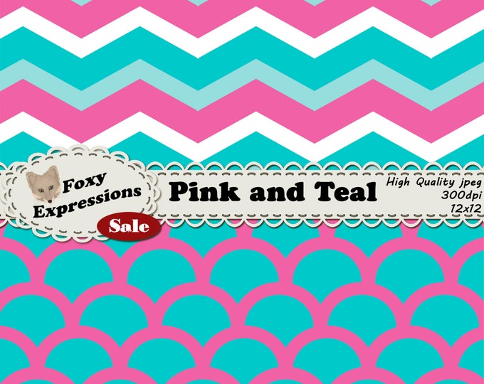 Pink and Teal comes together beautifully in stripes, chevrons, polka dots, damasks, scales, and bubbles for personal or commercial use.