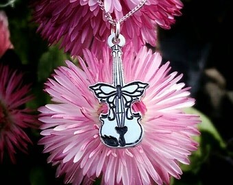 Sterling Silver Butterfly Violin Necklace / Pendant