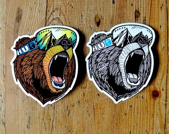 Bear Vinyl Sticker Pack, Snowboard Sticker, Adventure Sticker, Mountain Sticker, Helmet Sticker, Laptop Sticker, Car Sticker, Vinyl Decal