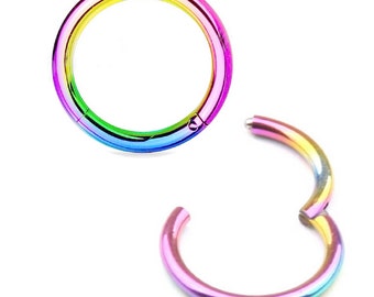 Segment Ring, RAINBOW hinged nose septum noop, 16g 10mm, for cartilage,lips,nipple,septum,ear piercing