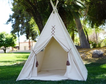 Original teepee, kids Teepee, tipi, Play tent, wigwam or playhouse with canvas and leather tassel Door Ties