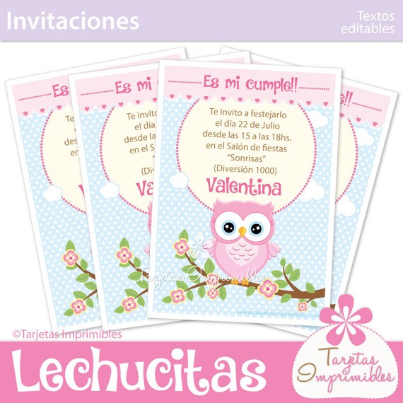 Búho rosa para nena tarjetas de invitación para imprimir texto