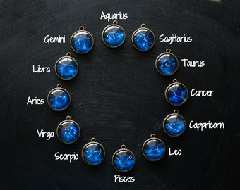 Zodiac Constellation Necklace, Zodiac Necklace, Zodiac Jewelry, Space Jewelry, Birthday Jewelry, Blue