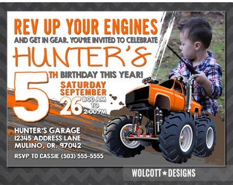 Chevy Monster Truck, Monster Truck Invitation, Monster Jam, Truck Birthday, Truck Invitation, Chevy Truck, 4x4 party