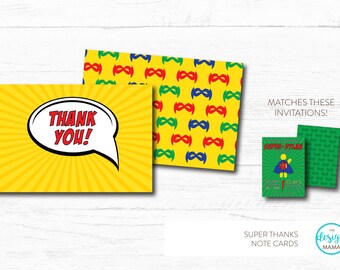 Super Hero Comic Book Thank You Note Cards - Matches Invitations!
