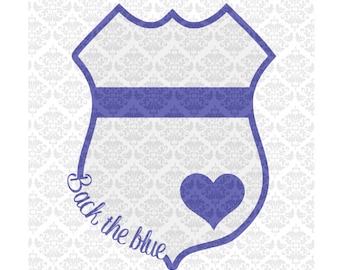 Back The Blue Police Officer Blue Lives Matter Badge Heart SVG DXF Ai Eps PNG Vector Instant Download Commercial Cut File Cricut Silhouette