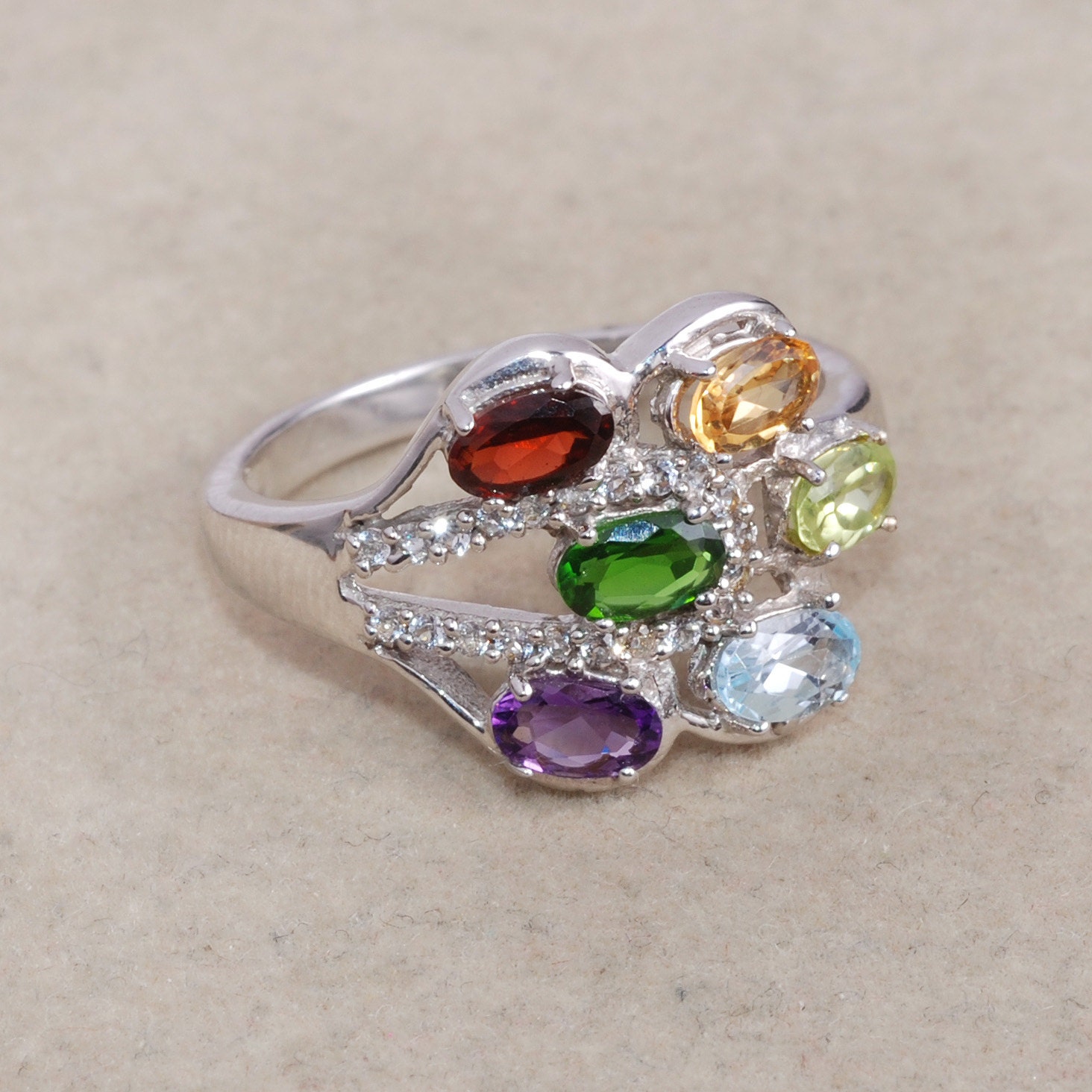 Designer Multicolor Gemstone ring in 925 by silverjewelry2015