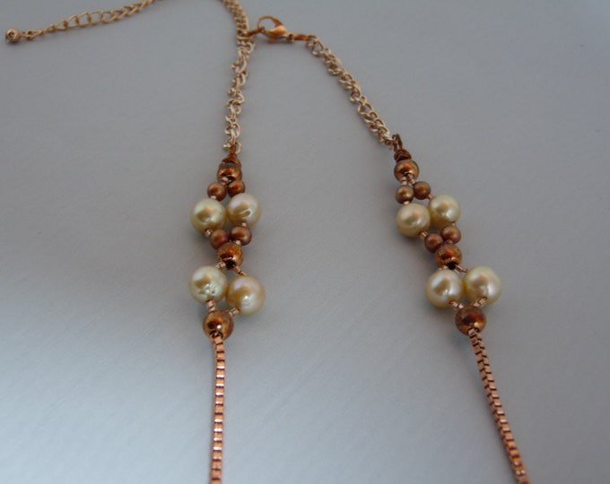 Pearls, Peyote Pendant, Rose Gold box chain necklace