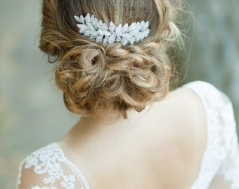 Silver bridal hair comb Silver wedding headpiece Wedding hair comb Leaves hair comb Crystal leaf hair comb Silver hair accessory