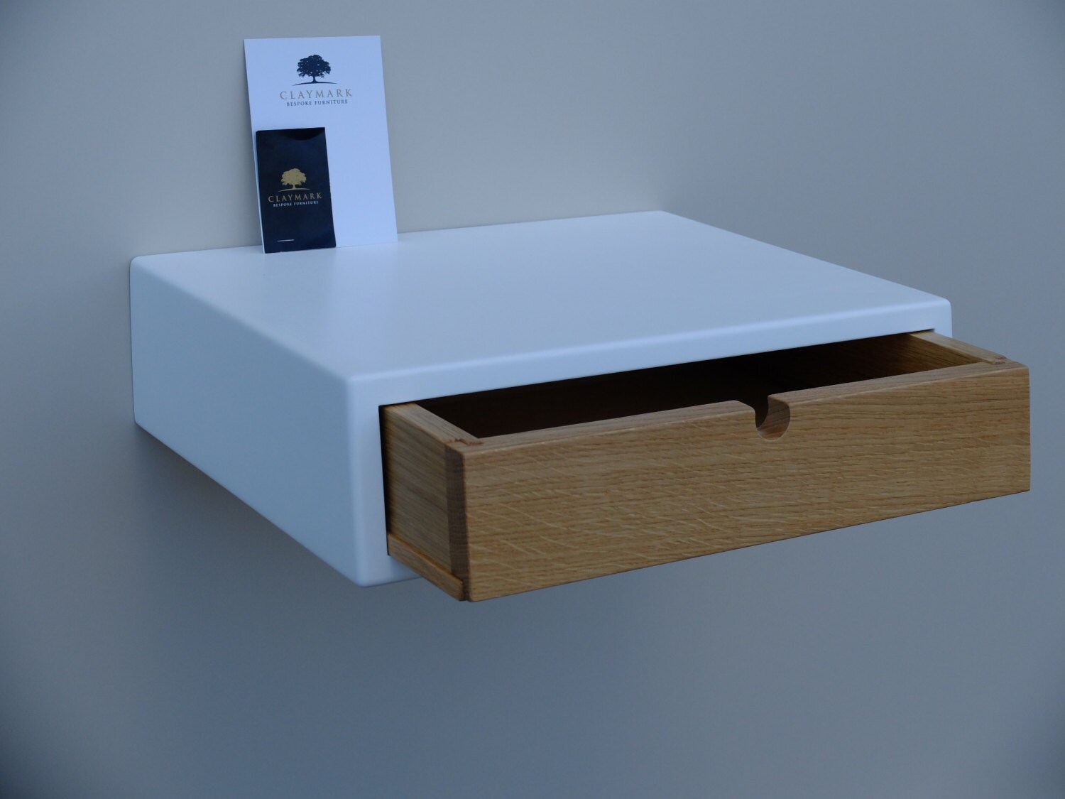 Floating White Bedside Table with 1 Drawer made of Oak. Night