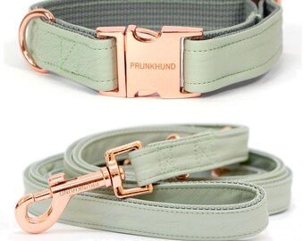 Dog collar MINT with rose gold colored hardware - handmade - pastel