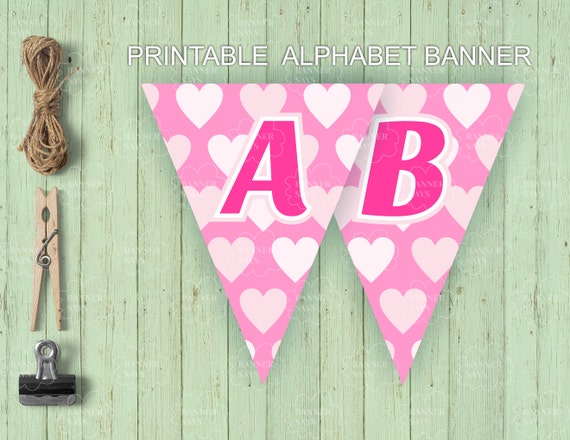 items similar to pink hearts printable banner whole alphabet letters