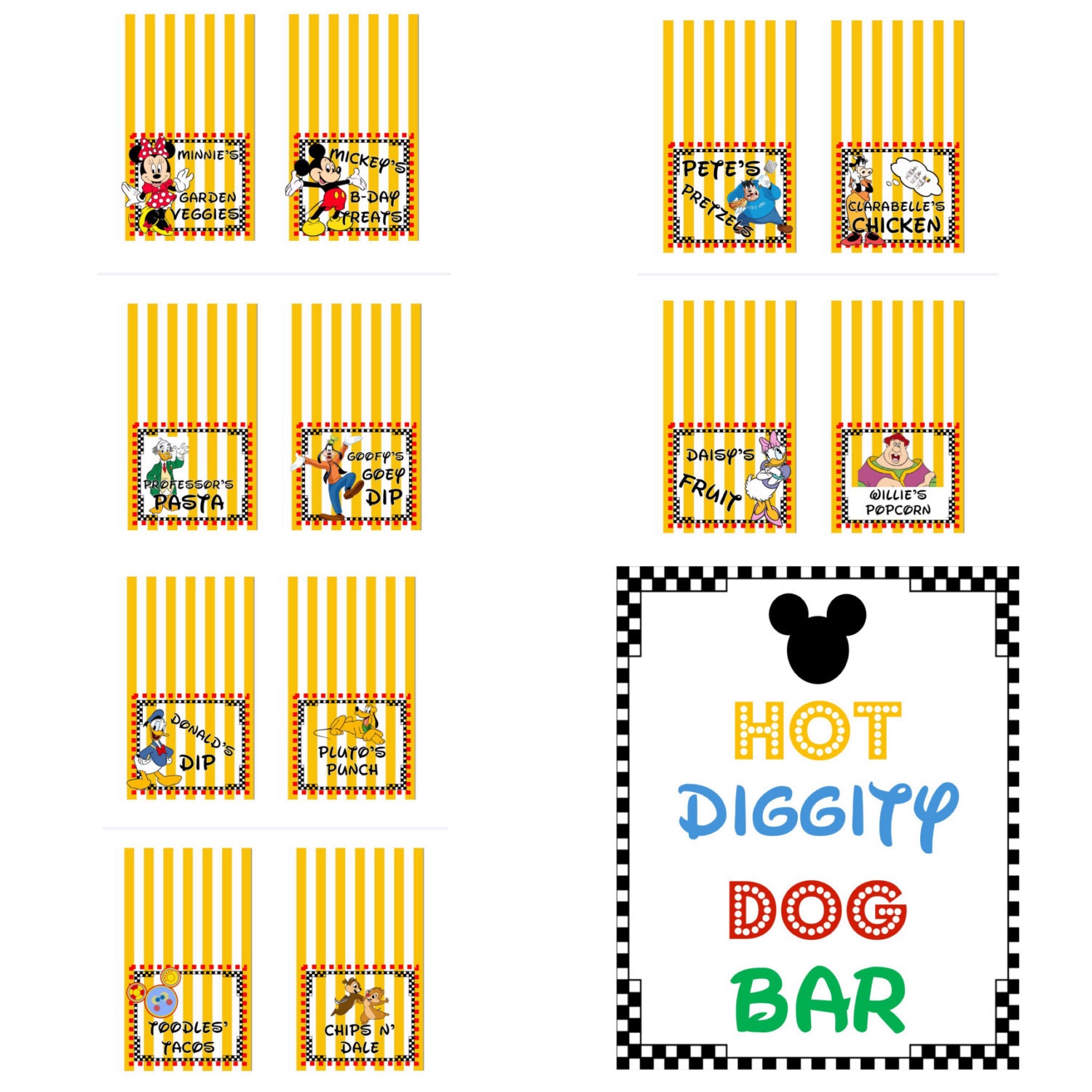 Printable Hot Digity Dog Bar Sign and food Signs Mickey