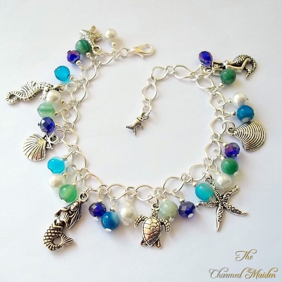 Mermaid Charm Bracelet Beaded Gemstone by TheCharmedMaiden on Etsy