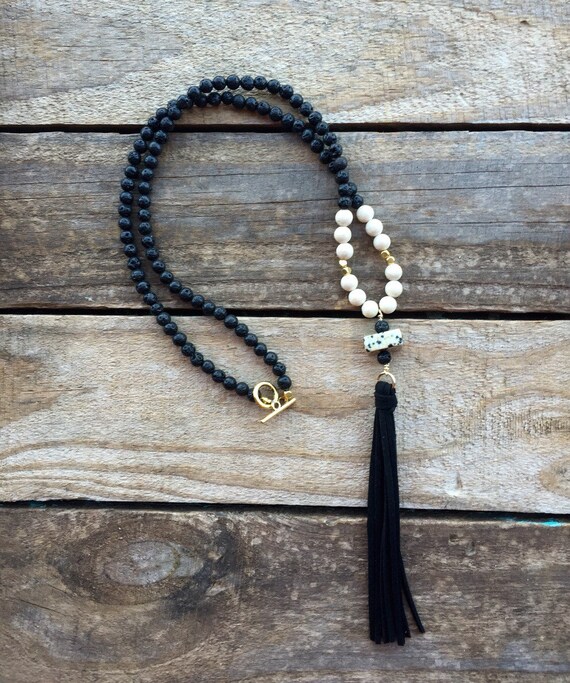 Black Long Tassel Necklace By Sandplumsouldesigns On Etsy