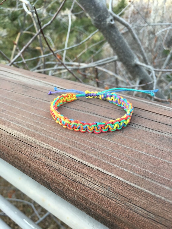 Multi colored double square knot hemp bracelet