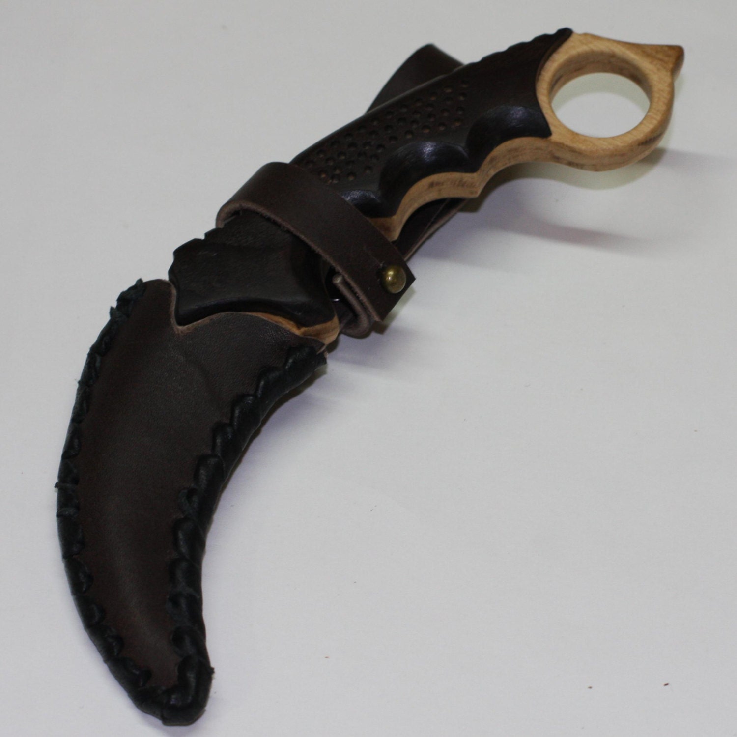 Toy wooden knife karambit with leather sheath by RusWoodToys