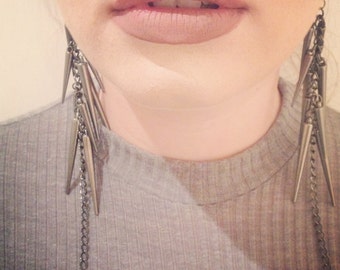 SPIKE Earrings: LONG - Handmade - Drop Earrings - Dangle Earrings - Platinum - Silver - Statement - Made to Order - Punk - Rock - Edgy -