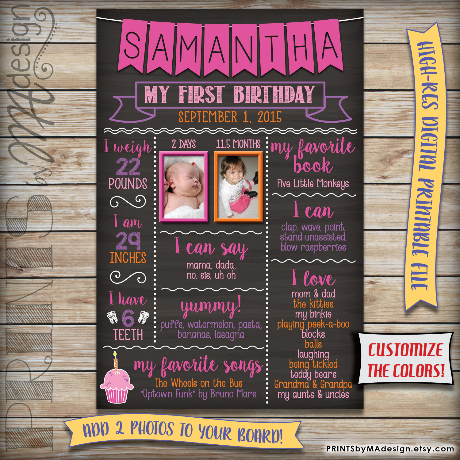 Birthday Chalkboard First B-day Poster With Photos Baby