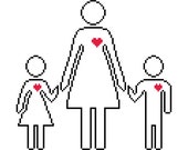 Simple cross stitch silhouette of mother and children. Modern Mother's Day pattern. Simple cross stitch silhouette of mother and children. Modern Mother's Day pattern.