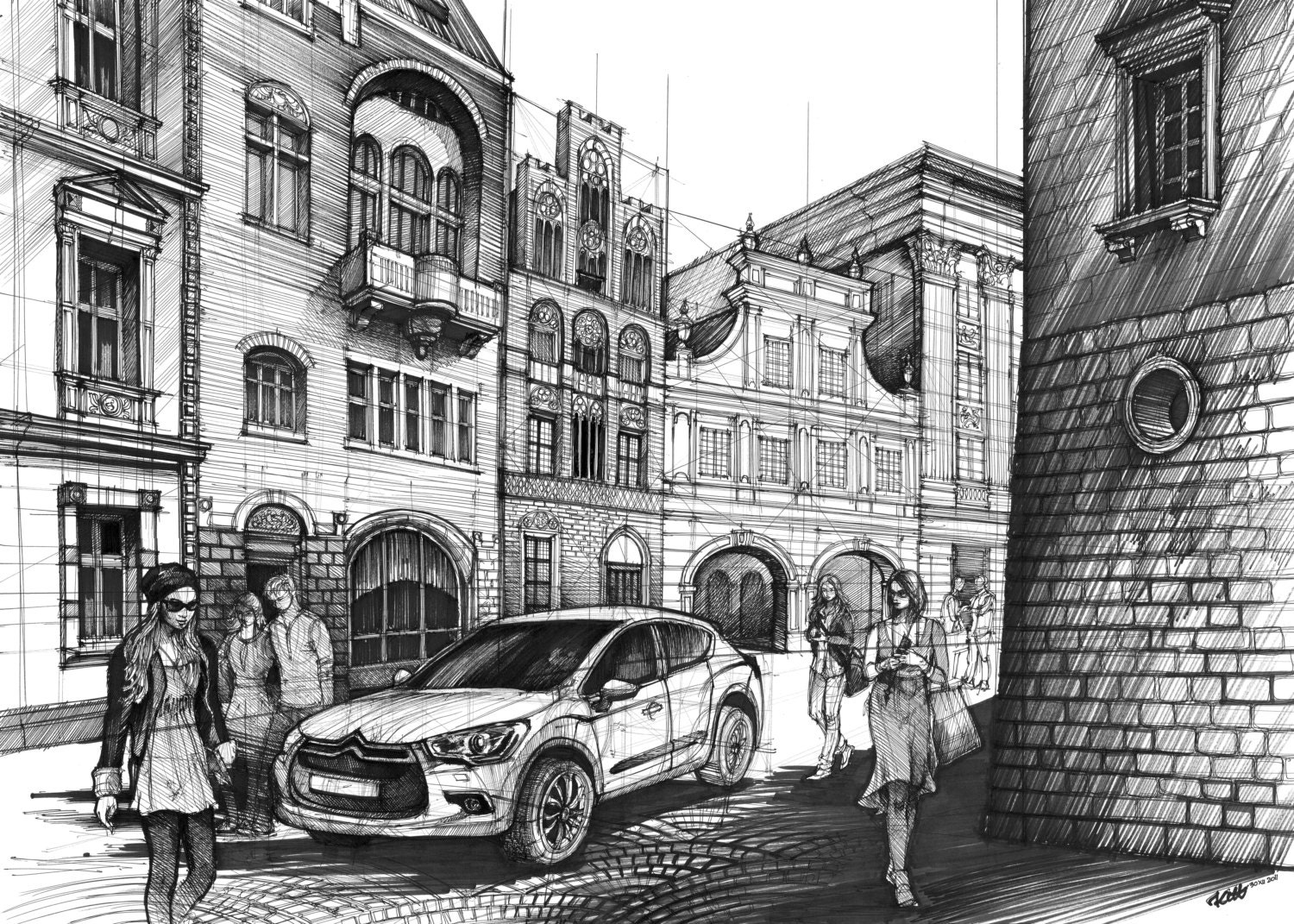 ORIGINAL street drawing by Katarzyna Kmiecik / urban sketch