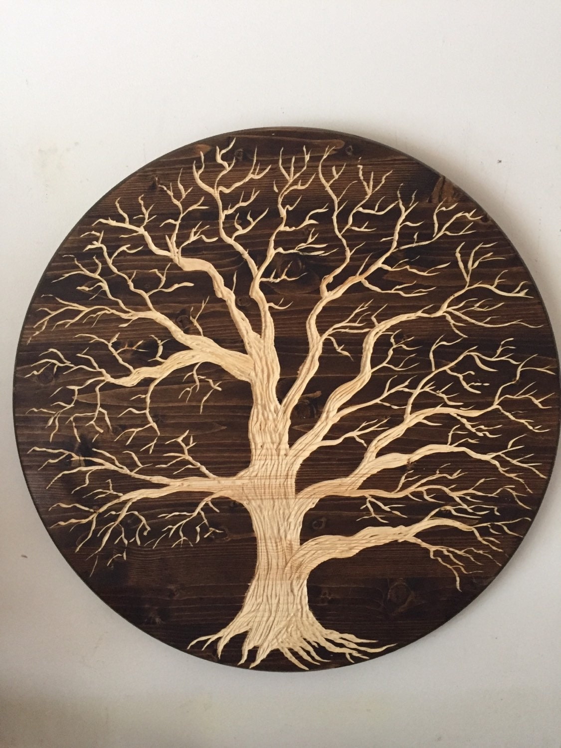 LARGE oak tree of life 24in across wood carved wall art