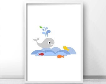 Whale Nursery Wall Art Print, Under The Sea Nursery Print, Ocean Kids Decor, Under The Sea Kids Wall Art, Digital Download Nursery Art Print